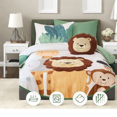 Ensemble de literie safari, ensemble de couette en microfibre pour lit simple et très simple XL avec oreiller lion