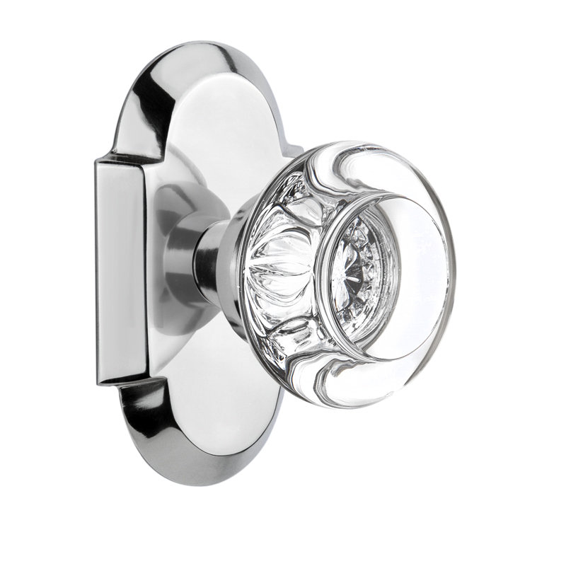 Plaque Cottage avec poignée ronde en cristal transparent, Chrome brillant