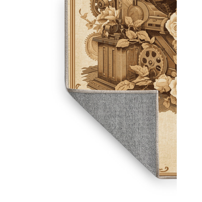 Machine Washable Warleigh Classic Floral Rug in Beige – Beige Binding, 7x9