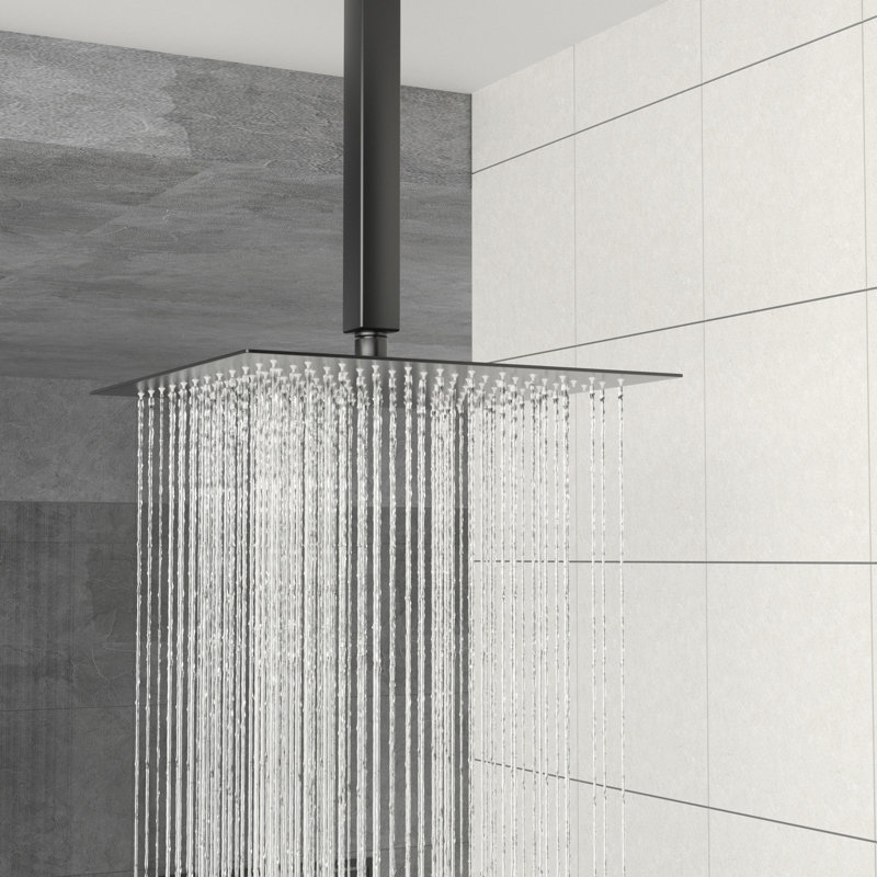 10 Inch Square Matte Black Dual Function Ceiling Mounted Shower System With - Scald Valve, 360 Adjustable Rainfall, And Handheld Spray Mount Heads, Finish, Protection, Easy To Clean Nozzle,