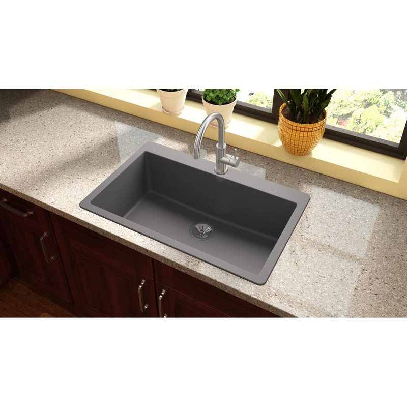 Quartz Luxe 33" L x 21" W Drop-in Kitchen Sink, Charcoal
