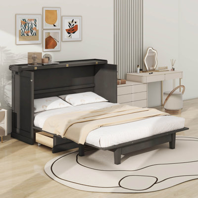Farmhouse Style Murphy Bed Chest Cube Cabinet Bed With Large Storage Drawer ,Queen -  Rosalind Wheeler, 326790E208FD43ABB19A5657BE4278AA