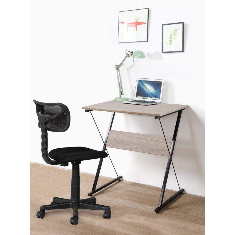 Tony Metal and Black Wood Top Desk, Beige