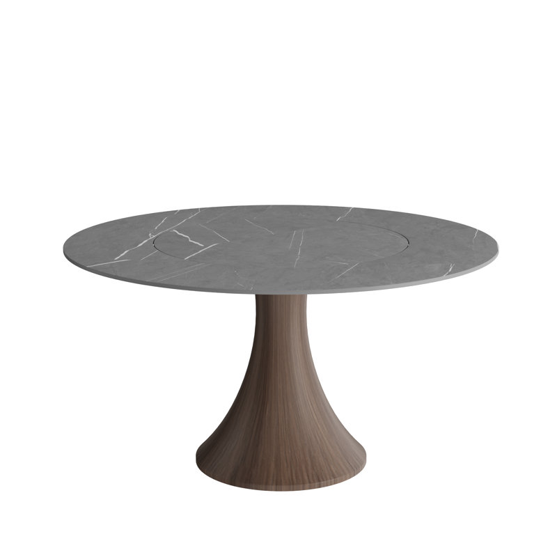 Innovative Built-In 360° Lazy Susan Luxurious Round Dining Table Kitchen Table, Dark Gray, 29.52"H x 59.05"L x 59.05"W