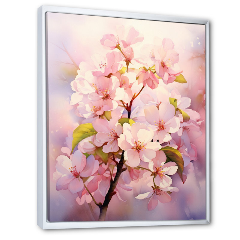 Fleur de pommier translucide Korkuteli I, H 44 po x l 34 po x P 1,5 po, Cadre flottant blanc