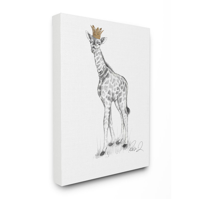 «Giraffe Royalty Graphite Dessin», reproduction, H 20 po x l 16 po x P 1,5 po, Toile tendue