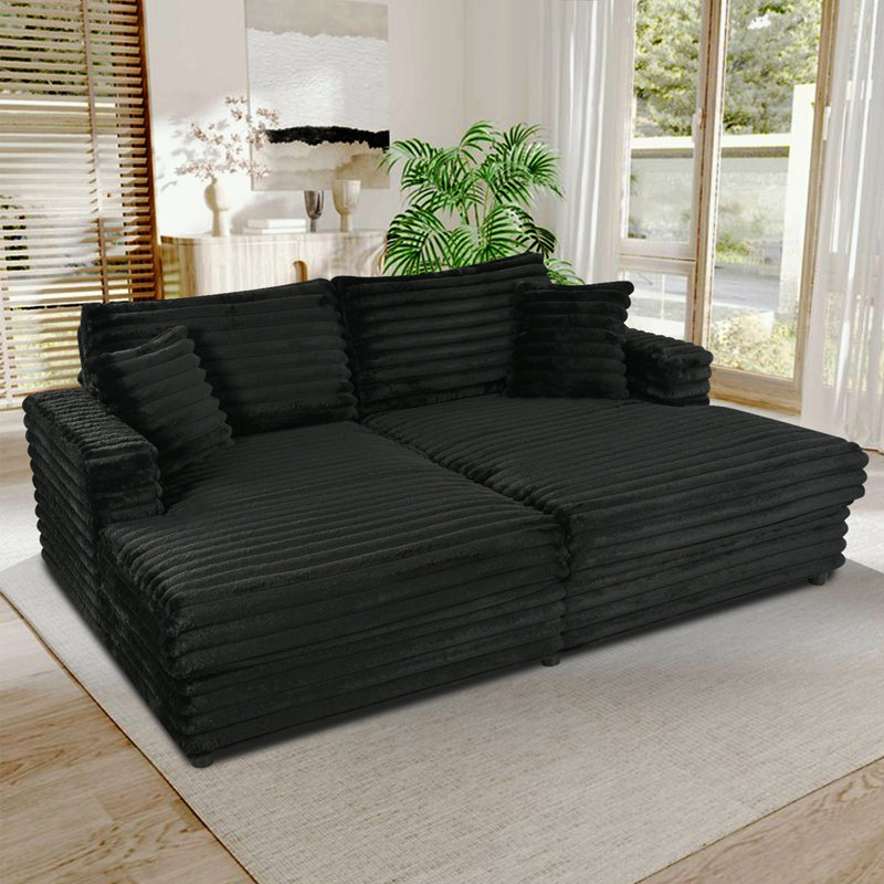 Causeuse en velours côtelé avec 2 coussins, Noir