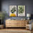 Mid Century Modern Boho "Bold Bright Yellow & Green Leaves Artwork, Abstract Botanical Neutral Wall Pictures, Framed Canvas Giclée Print 3 Pieces Wall Art"-70115281-70115283