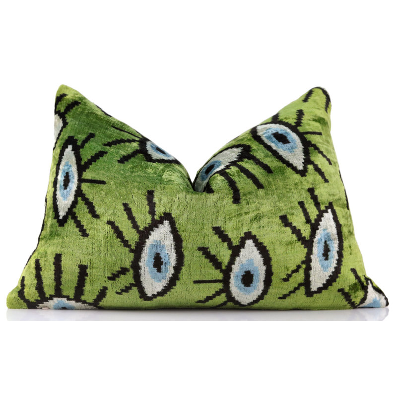 Oreiller en velours de soie vert avec insert 16 x 24