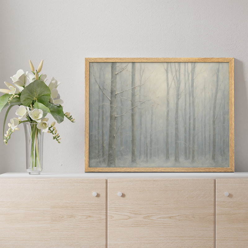 «Winter Forest Landscape», reproduction d'art encadrée, scène d'arbre brumeux serein pour chambre à coucher ou salon, Naturel