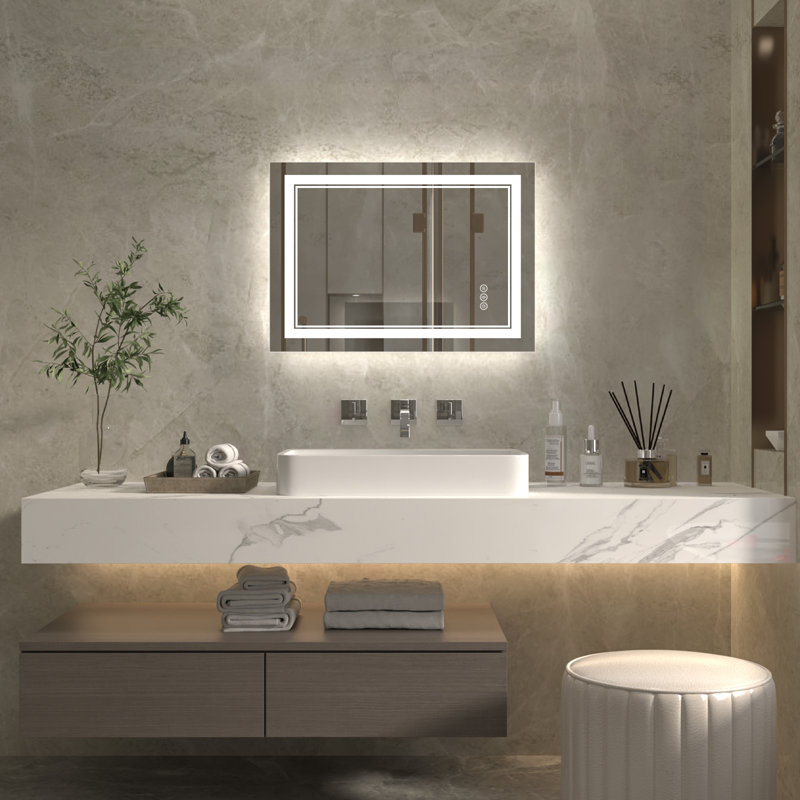 Wall Mount Anti-Fog Oversized Frameless Lighted Bathroom Mirror/ LED Bathroom Mirror, 20" x 28", Rectangle