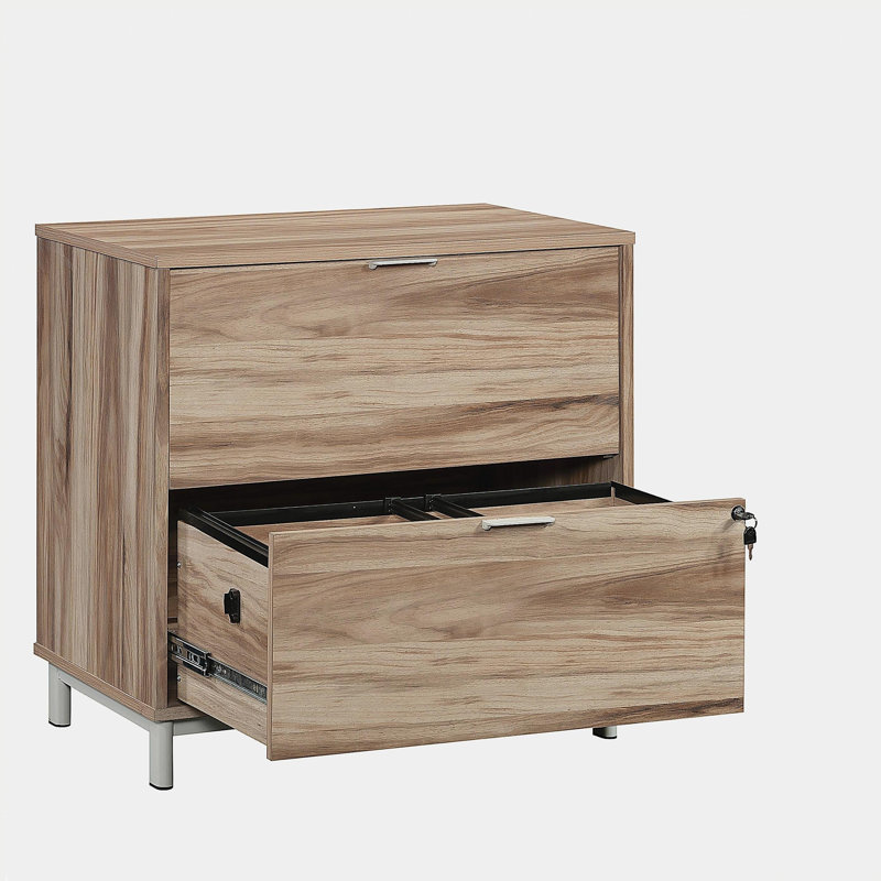 Lateral File with Two Drawers, Acacia finish