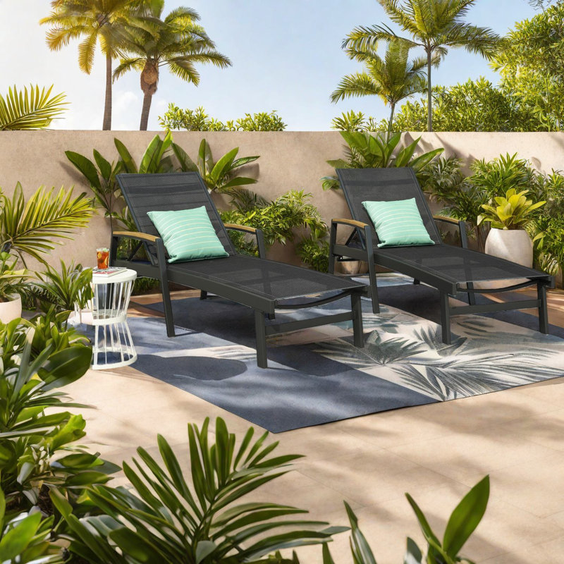 Ensemble de chaises longues réglables en maille d'aluminium pour piscine