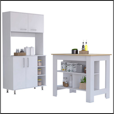 Ralston 7-Shelf 4-Door 2-Piece Kitchen Set, Antibacterial Surface and Spacious Storage for Modern Kitchens