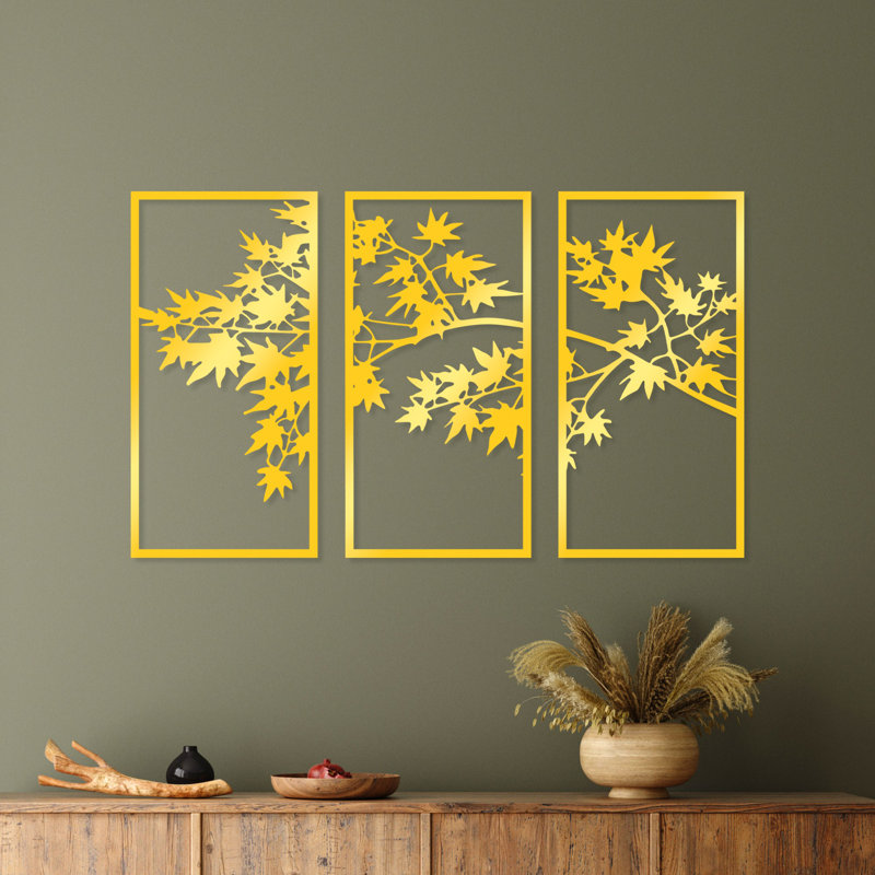 Elegant Decorative Metal Wall Accessory (3 Pieces), Gold Finish, 13.4 x 26.4 inches | Durable Metal Body, Thickness: 0.06 inches | Perfect for Living Room, Bedroom, and Office Décor, Stylish and Modern Design