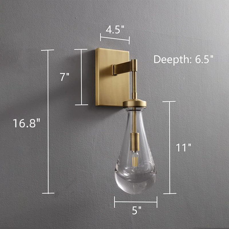 Light Dimmable Teardrop Wall Sconce, 1, Brass Gold