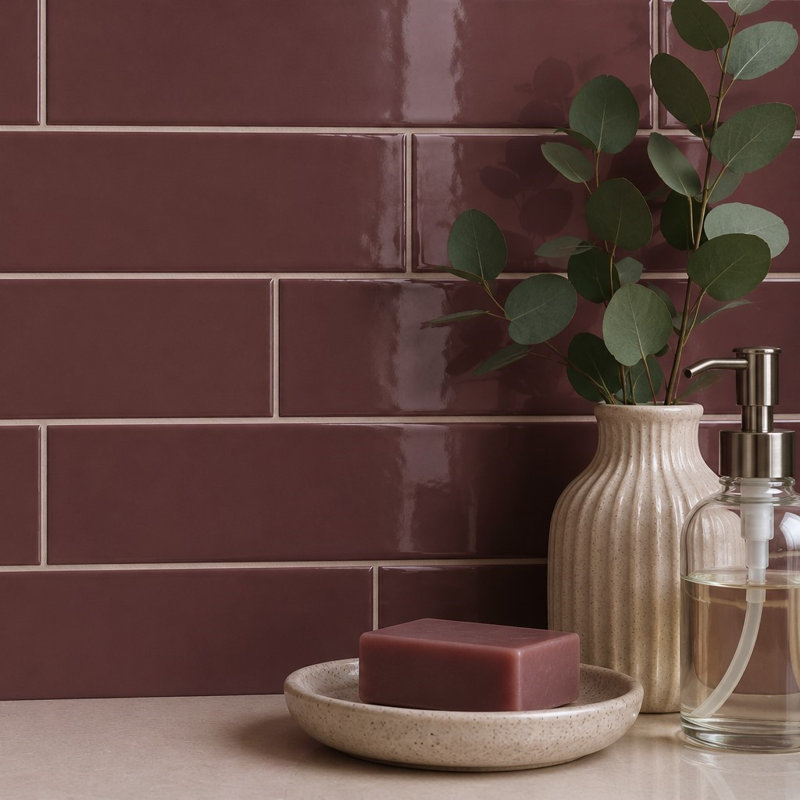 Curvaceous 3" x 12" Ceramic Wall Tile, Maroon