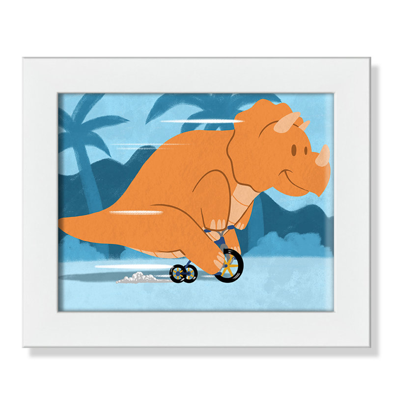 «Riding Dino 2», impression sur papier, H 8 po x l 10 po x P 0,6 po, Encadré plat blanc