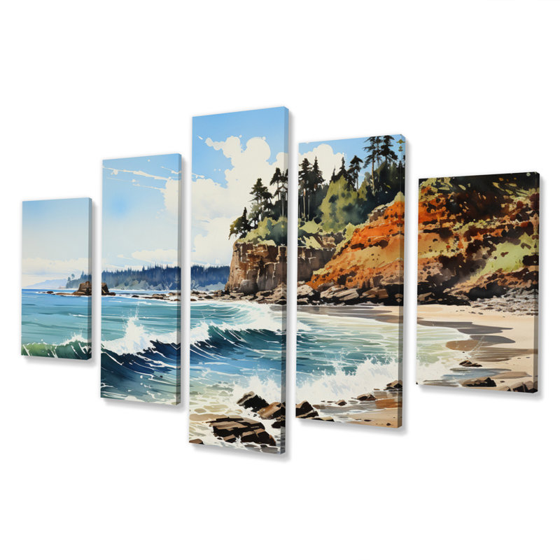 Rocky Beach Coastal Giants - reproduction d'art sur toile nautique et plage - 5 panneaux