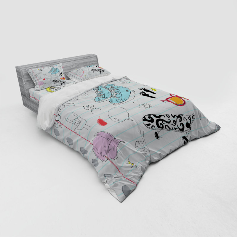 Doodle Polyester Duvet Cover, Queen Duvet Cover + 3 Additional Pieces