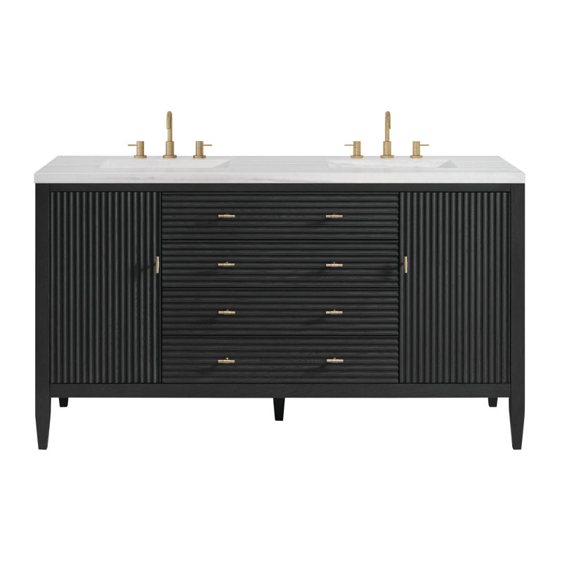 Myrrin 60'' W Double Vanity, Carbon Oak, Victorian Silver, 8" Widespread
