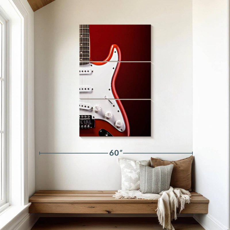Abarca, guitare électrique moderne sur fond rouge, H 45 po x l 28 po