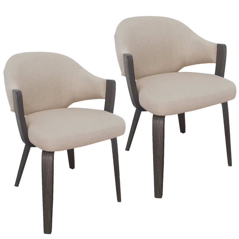 Chaise de salle à manger moderne en tissu et bois cintré, ensemble de 2, Chaise de salle à manger moderne, ensemble de 2 -