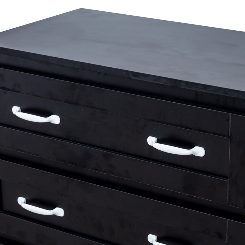 Modern Side Cabinet With 6 Drawers For Living Room , Bedroom Or Hallway, Black