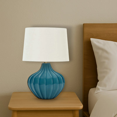 Cian Blue Ceramic & Ivory / Cream Shade Table Lamp, 24.07'' H X 15.79'' W X 15.74'' D