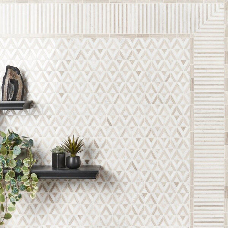 Monroe Border Asian Statuary And 7.87X8.30 Marble Mosaic Tile, Wooden Beige