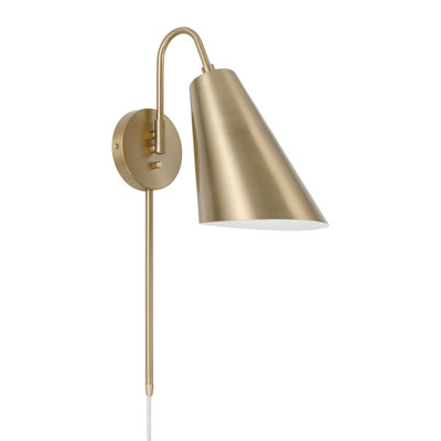 12.75" H x 6.75" W 1-Light Modern Swing Arm Sconce in Matte Brass with Painted White Interior