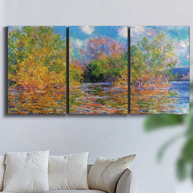 «Aquatic Reflections II» sur toile, reproduction de 3 pièces, H 36 po x l 72 po x P 2 po
