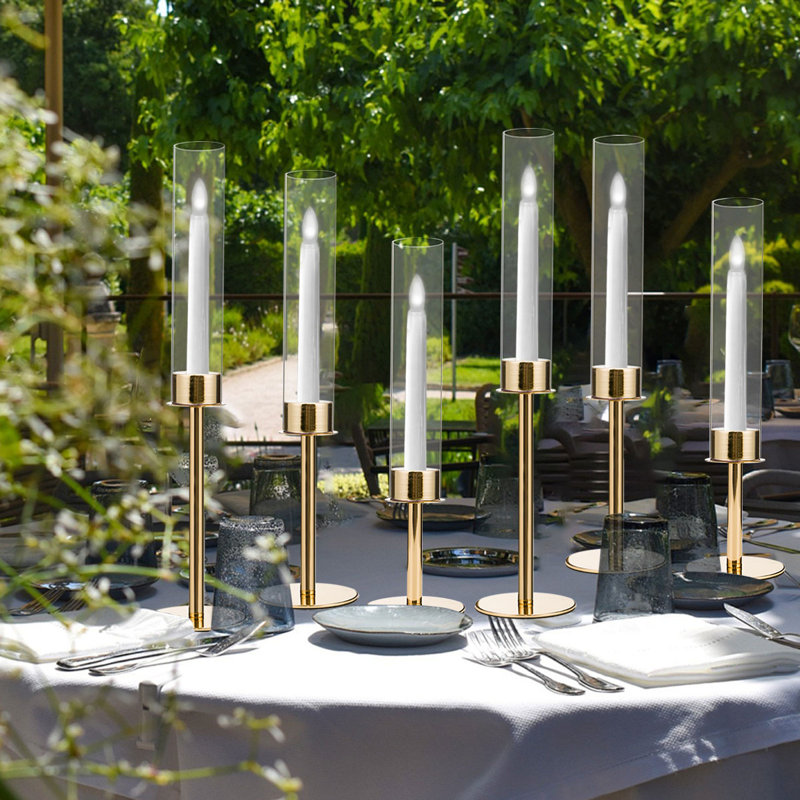 6 Piece Gold Acrylic & Metal Candle Holder Set, Modern Tabletop Centerpiece Decor for Home Wedding Party, Christmas & Halloween decorations