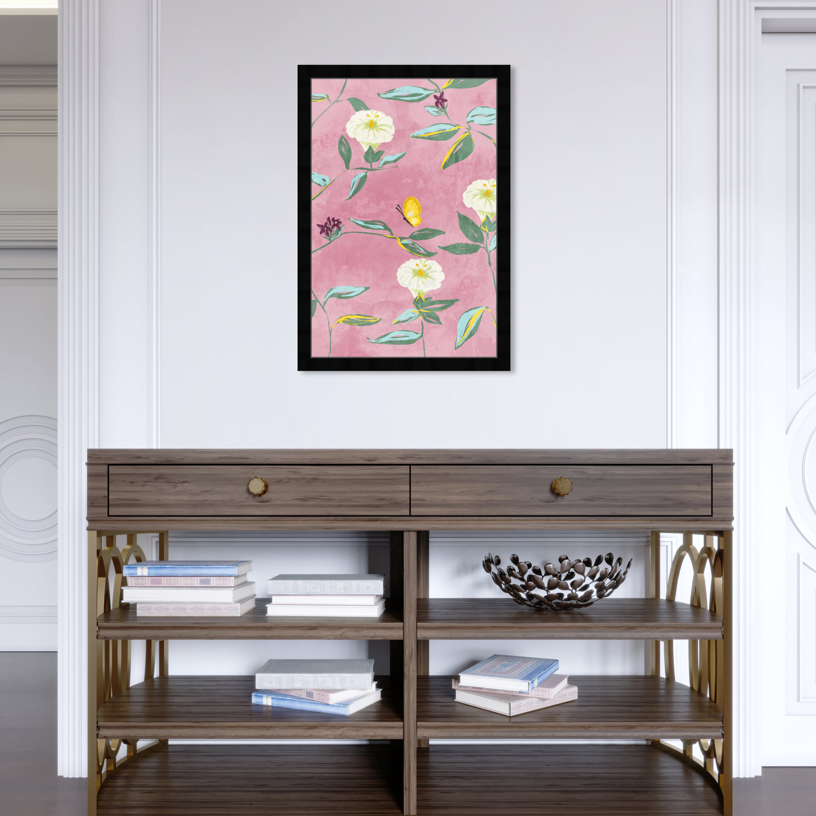Floral Spring Tapestry Pattern Print, Black, 26" H x 18" W
