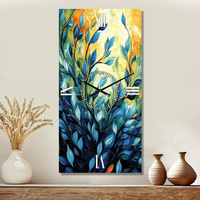 Blue and Yellow Summer Olive Branch II - Botanical Silent Metal Wall Clock