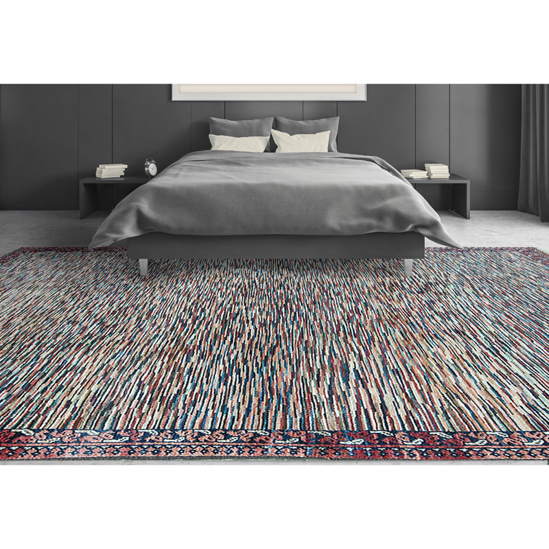 Hand-Knotted High-Quality Rust and Blue Area Rug