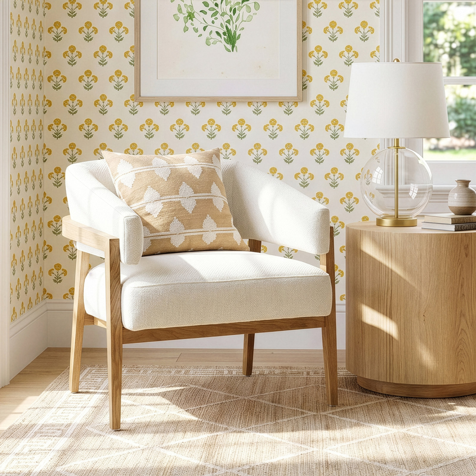 Maudette Linen Barrel Chair, Gibson White