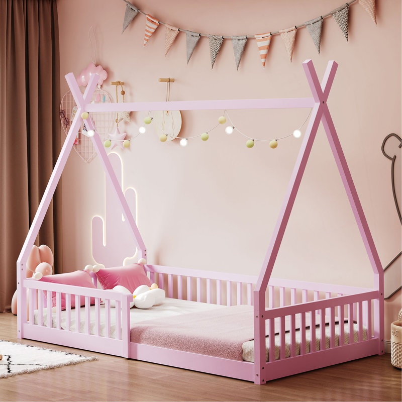 Lit simple en bois unique avec imagination, Rose