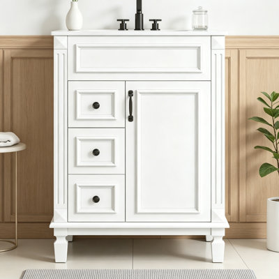 Bathroom Vanity with Sink, 2 Drawers, metal handles and Adjustable Shelf