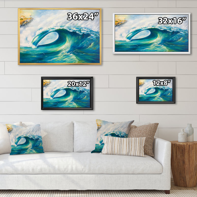 Tsunami - reproduction sur toile, H 12 po x l 20 po x P 1 po, Cadre flottant noir