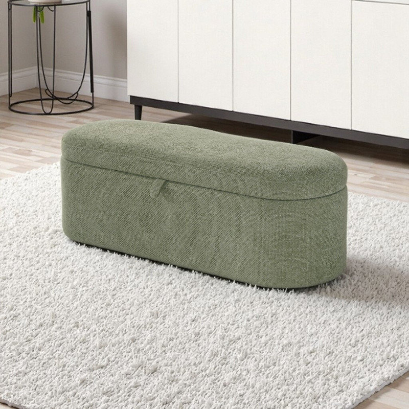 Banc de rangement moderne UNASECE de 116 cm (45,7 pouces) avec siège rembourré, compartiment caché et structure en bois robuste.