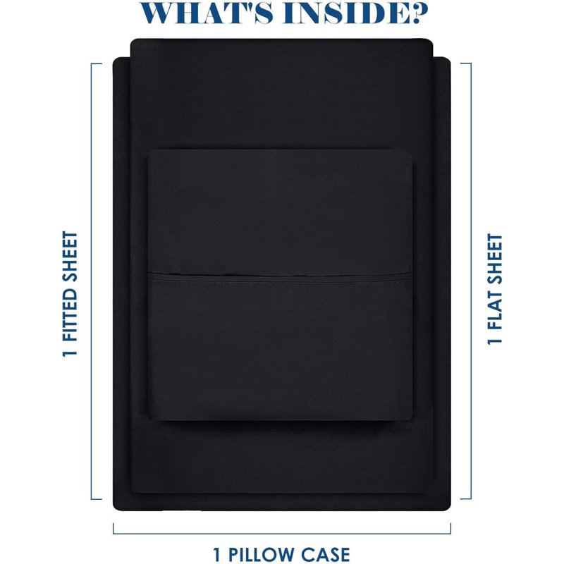 Ensemble de draps en microfibre douce, Ensemble de draps pour lit simple + 1 drap-housse , Noir