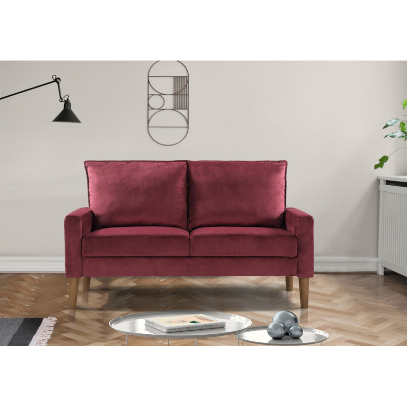 Ediline Velvet Square Arm Sofa, Burgundy Velvet, 29.5"H x 70"W x 31"D 