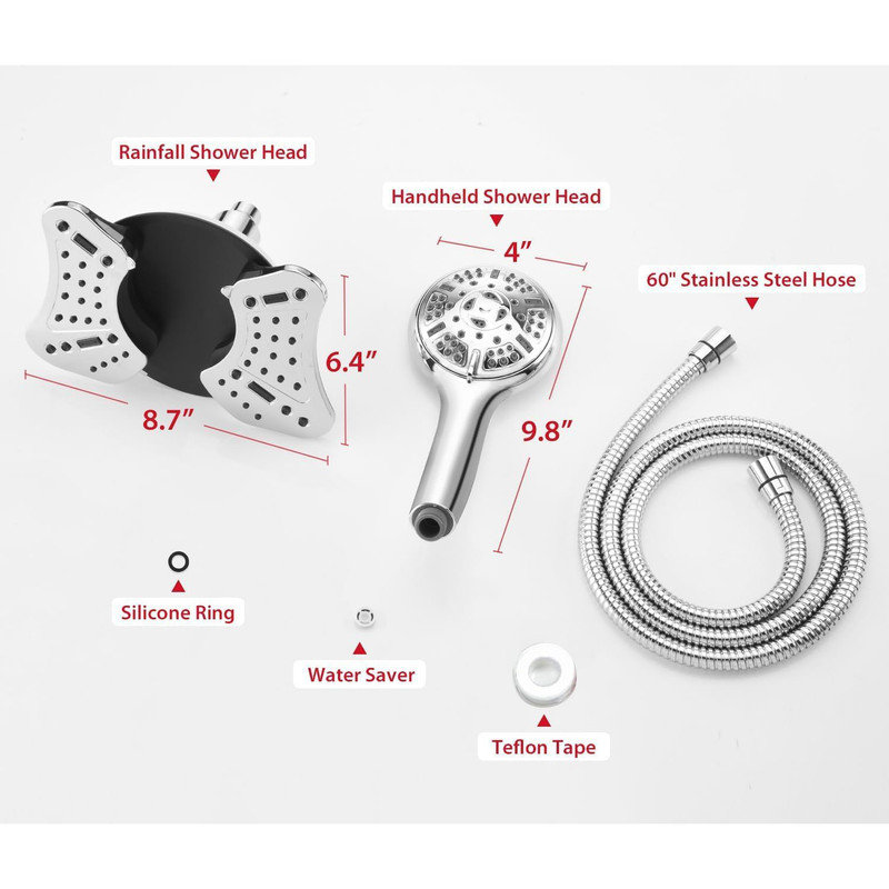 Silver 2-in-1 Rainfall Shower Head with Handheld Combo