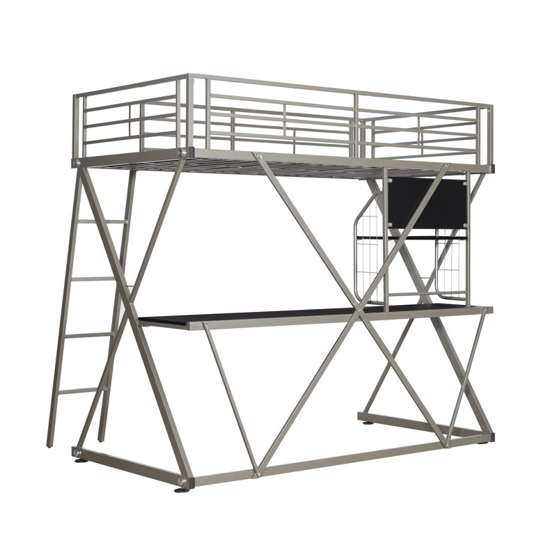 Modoc Twin Metal Four Poster Loft Bed with Bookcase by Isabelle & Max™