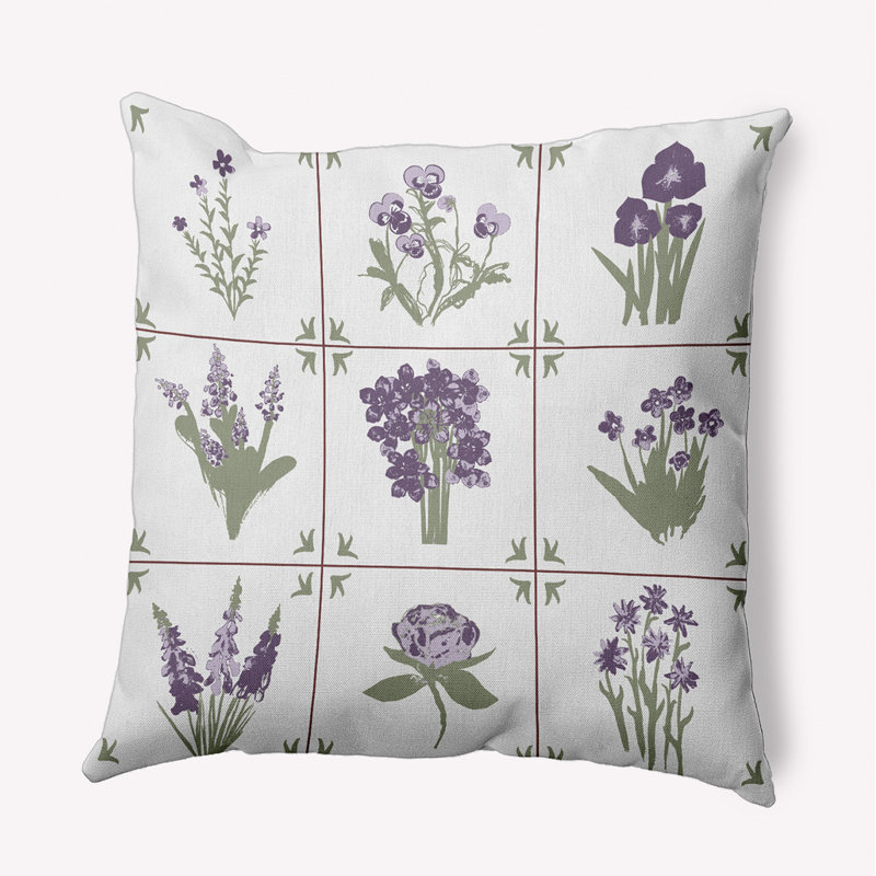 Coussin intérieur / extérieur Leafy Branch, H 20 po x l 20 po, Floral mauve / vert