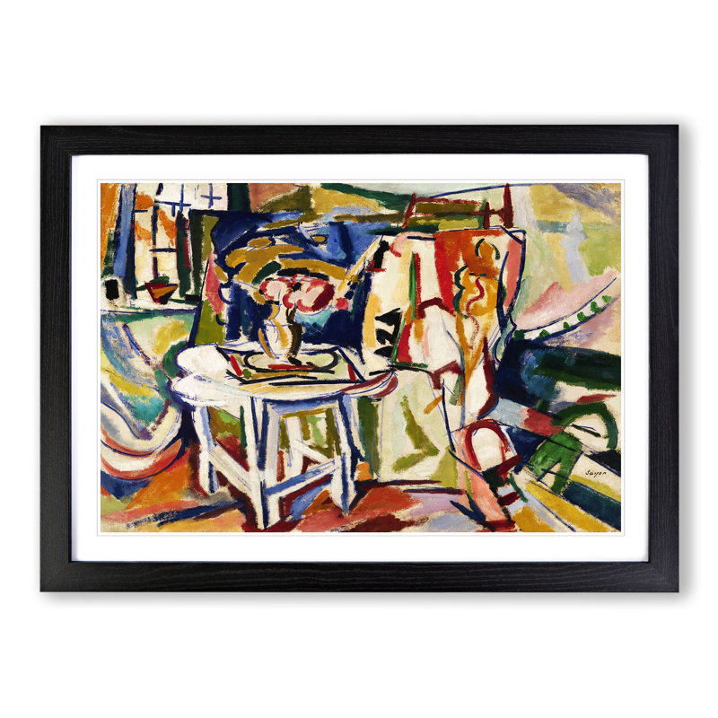 Flowers on a Table Vol.2 by Henry Lyman Sayen - Picture Frame Painting, Black Framed, 27cm H x 36cm W x 2cm D