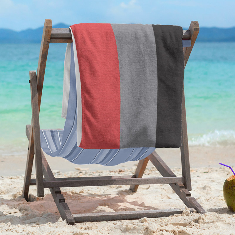Lightweight Beach Towel, Microfiber, Red/Flat Gray/Black