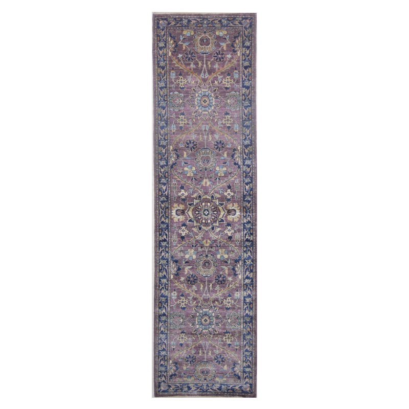 Hand Knotted Wool Area Rug in Purple And Navy