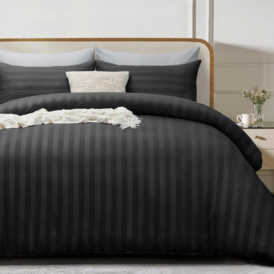 Microfiber Striped Duvet Cover Set with Pillowcases